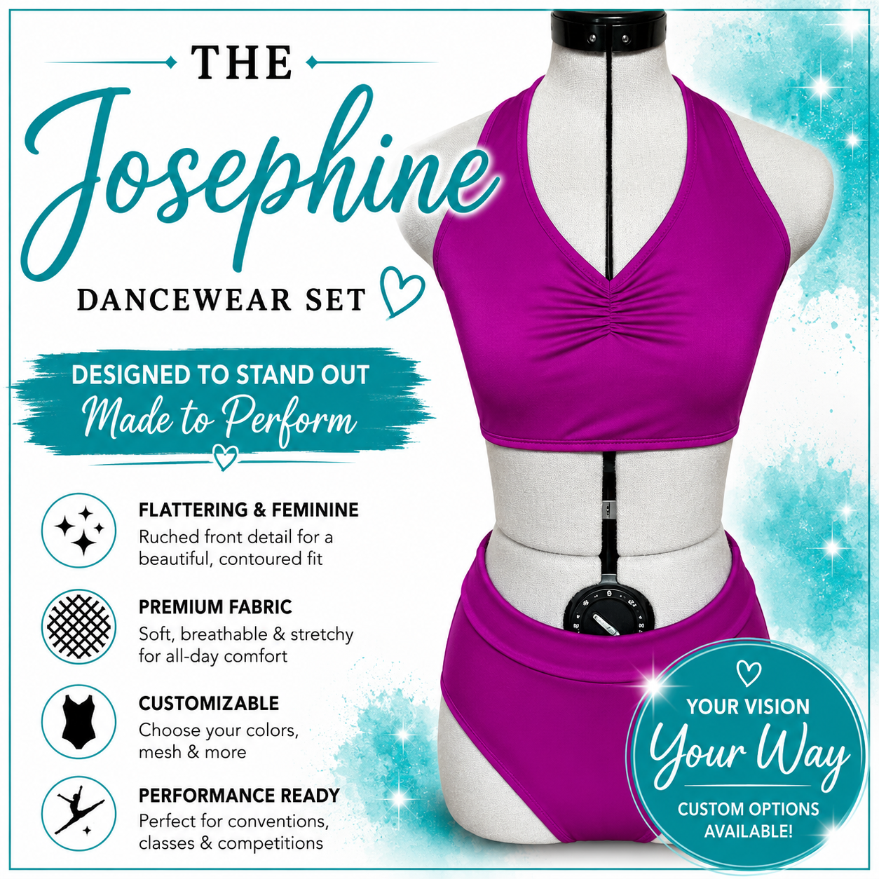 Neon Josephine Semi Custom 2 piece Halter Dance Costume Base | Contemporary Performance Dance wear Set